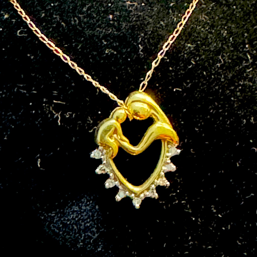 10k Yellow Gold Diamond Heart Mother And Child Pendant Charm Real New In Box 116$